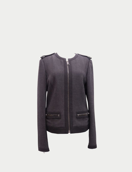 Burberry London charcoal grey zip-up jacket with epaulettes and zip pockets
