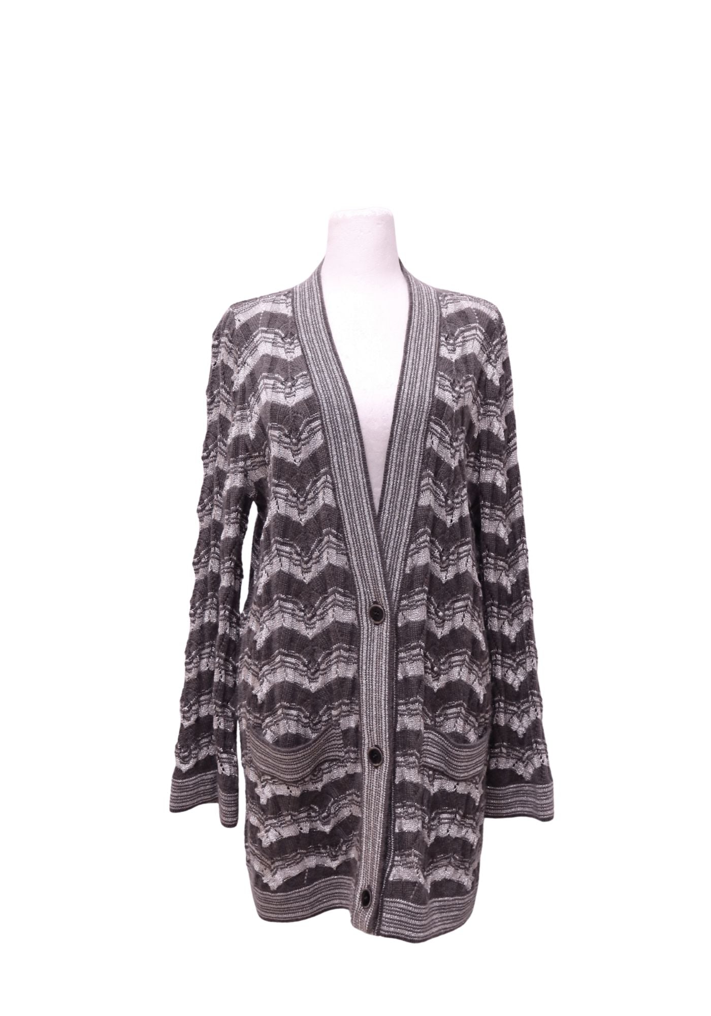 Missoni Grey Chevron Knit Longline Cardigan