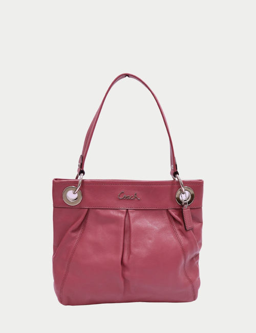 Coach raspberry pink leather shoulder bag with pleated front and silver hardware