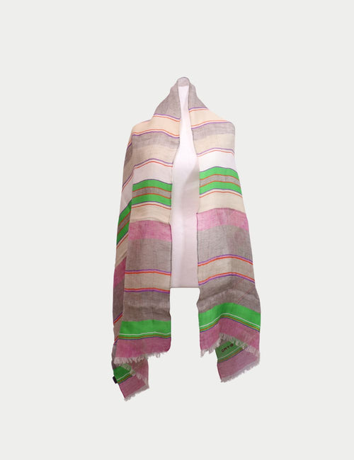 Etro Colorful Striped Scarf – Lightweight rectangular scarf with pink, green, and cream stripes