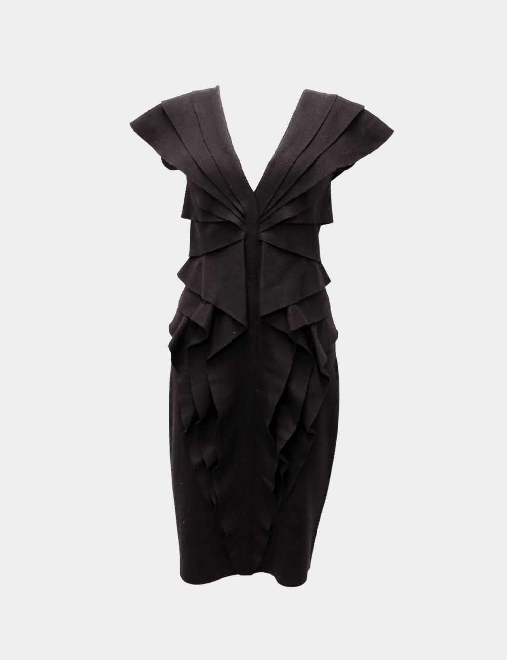 Fendi Black Sculptural Ruffle Cocktail Dress – Architectural Layered Design
