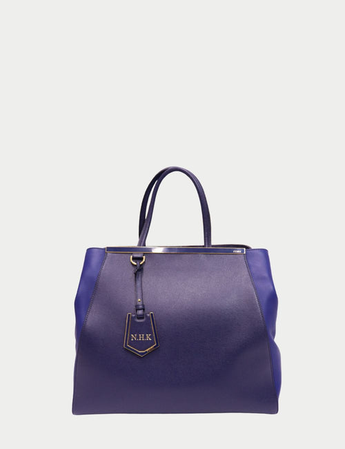 Fendi 3Jours blue leather tote bag with gold hardware and personalized N.H.K. tag