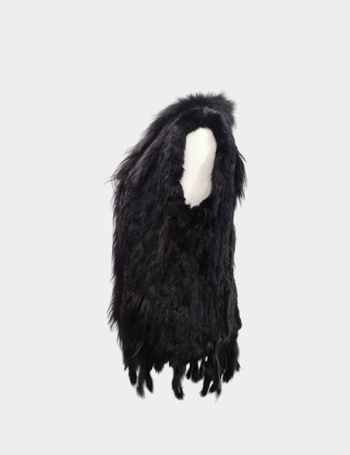 Black Fur Vest with Fringe - M