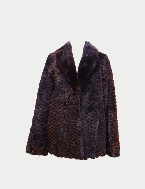 Vintage dark brown fur jacket with shawl collar and textured finish