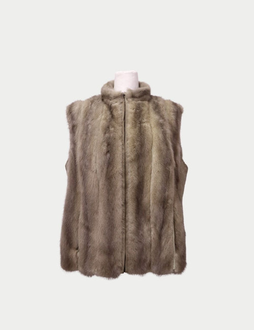 Taupe fur vest with front zipper