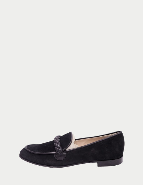 Gianvito Rossi black suede loafers with braided leather detail