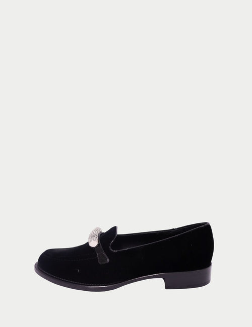 Giuseppe Zanotti black velvet loafers with crystal embellishment