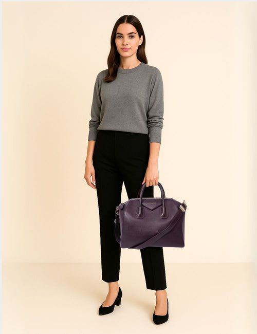 Front view of Givenchy Antigona medium satchel in plum leather