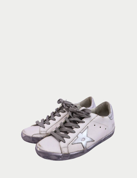 Golden Goose Superstar White Sneakers with Silver Star Women's