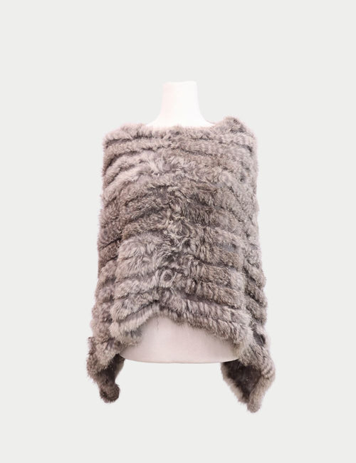 Grey Fur Pashmina Shawl – Elegant layered fur wrap in neutral grey with draped hem