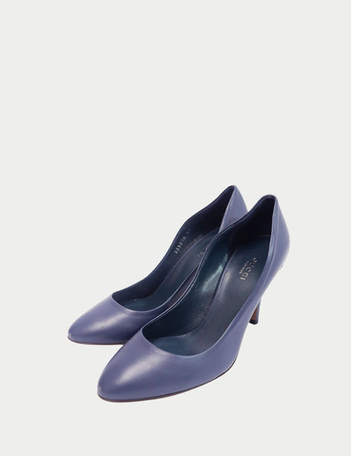 Gucci navy leather pointed-toe mid-heel pumps