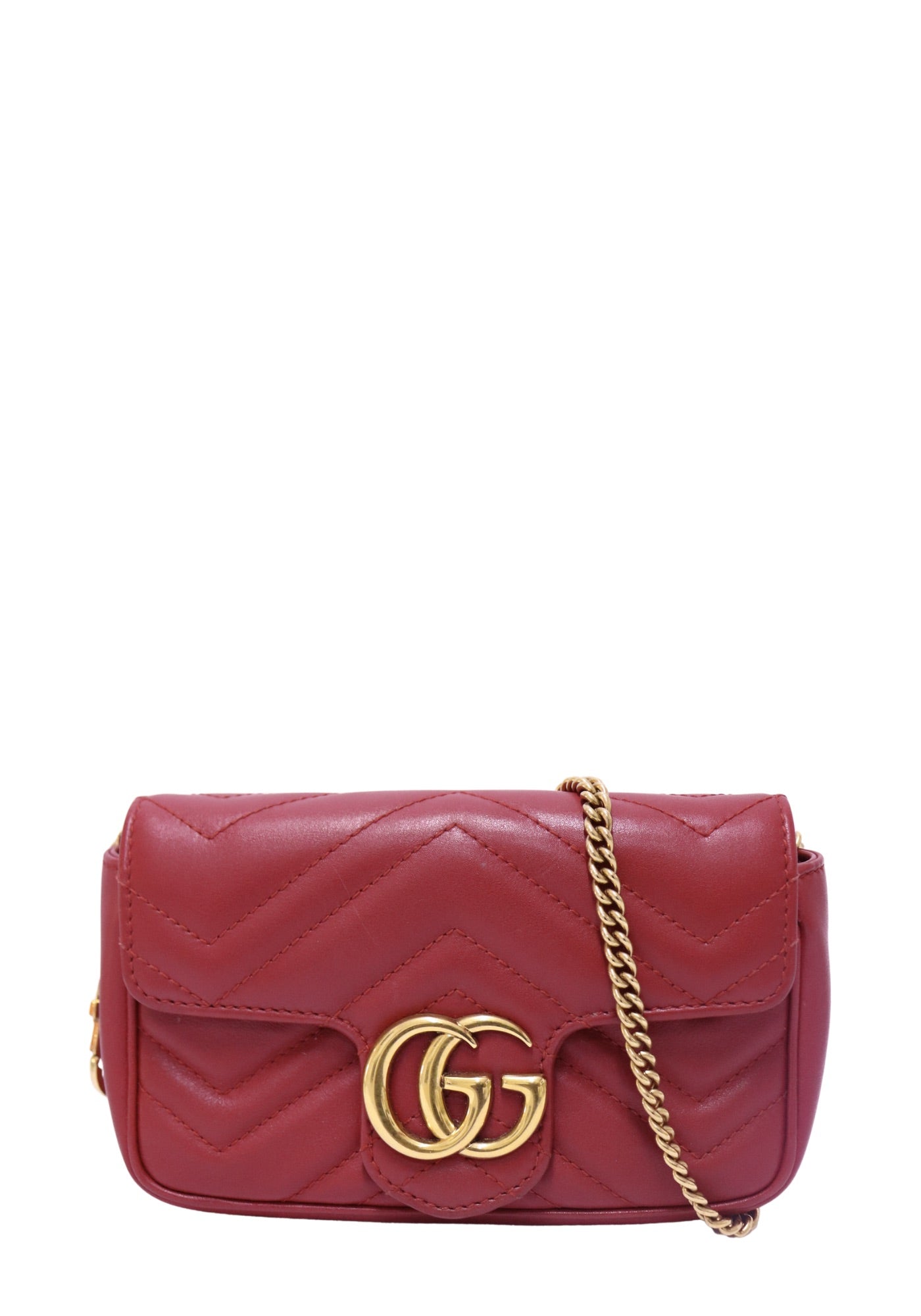 Gucci GG Marmont Red Matelassé Leather Mini Chain Crossbody Bag