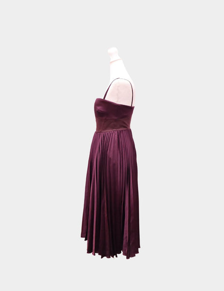 Karen Millen Burgundy Pleated Satin Dress – New with Tags
