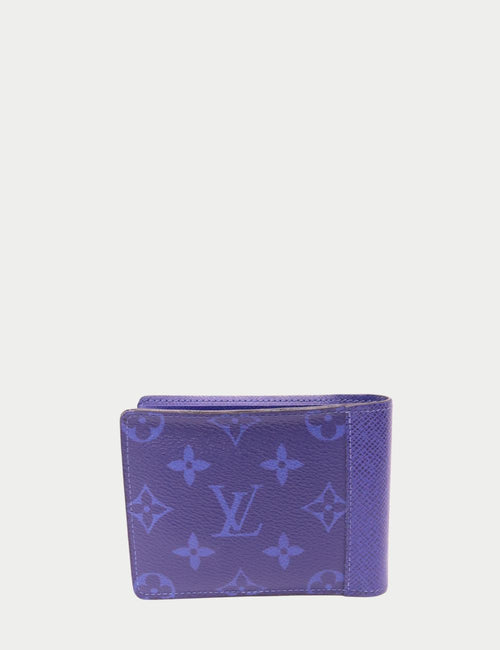 Louis Vuitton men’s blue monogram bifold wallet with tonal logo pattern