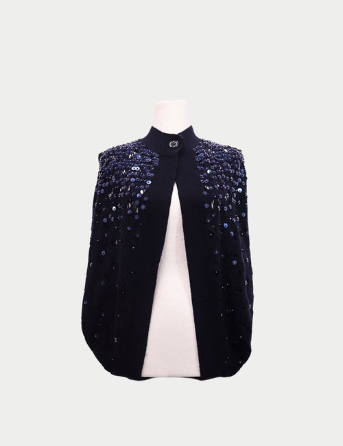 Love Moschino navy knit cardigan with sequin embellishment and single-button neckline