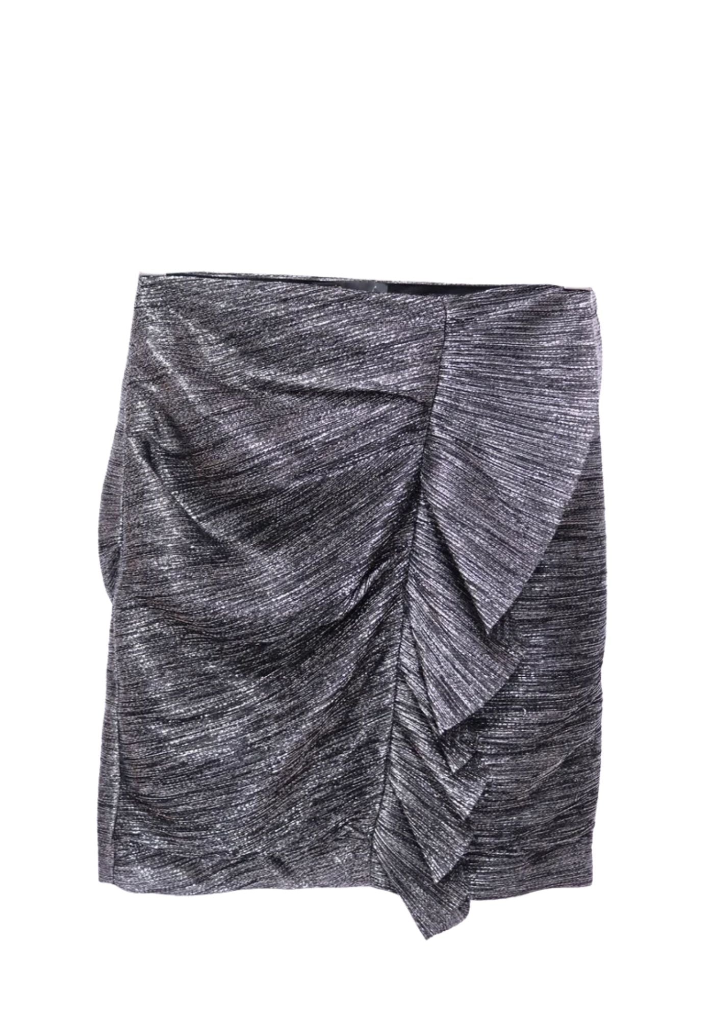 Maje Metallic Silver Draped Mini Skirt