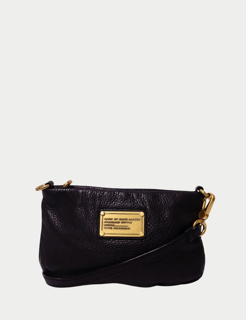 Marc by Marc Jacobs black pebbled leather shoulder bag with gold logo plate