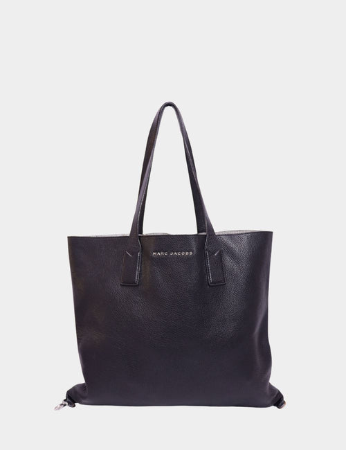 Marc Jacobs black pebbled leather square tote bag with shoulder straps
