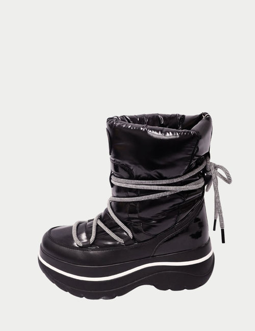 Michael Michael Kors Black Puffer Boots with White Stripe Platform Sole and Wraparound Laces