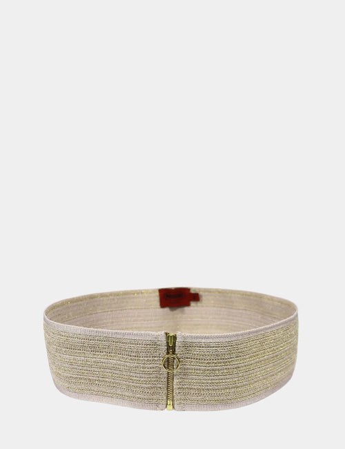 Missoni gold metallic knit waist belt with zip and ring pull