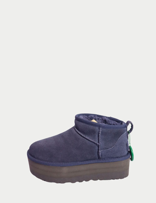 UGG Classic Mini Platform boots in navy suede with shearling lining and chunky sole