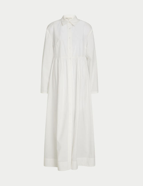 Onia white long sleeve cotton shirt dress with button-down front and gathered waist – pre-owned
