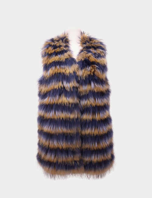 P&T blue and tan striped faux fur vest