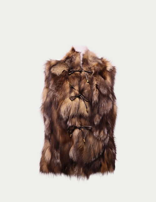 Paolo Petrone brown fur vest with leather tie closures