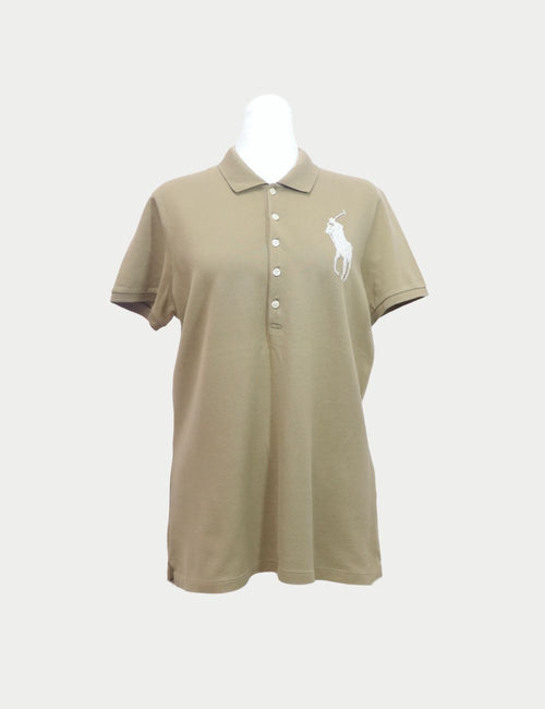 Ralph Lauren army green polo shirt with oversized white embroidered Polo logo