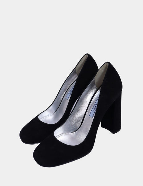 Prada Black Suede Pumps – Block Heel Classic Italian Shoes