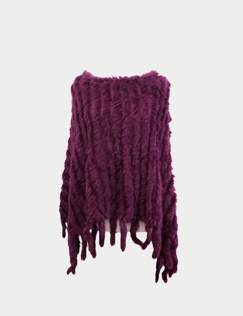 Purple Fur Pashmina Shawl – Layered textured wrap with fringe hem in rich plum tone