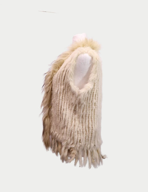 Ivory Fur Vest with Fringe - M