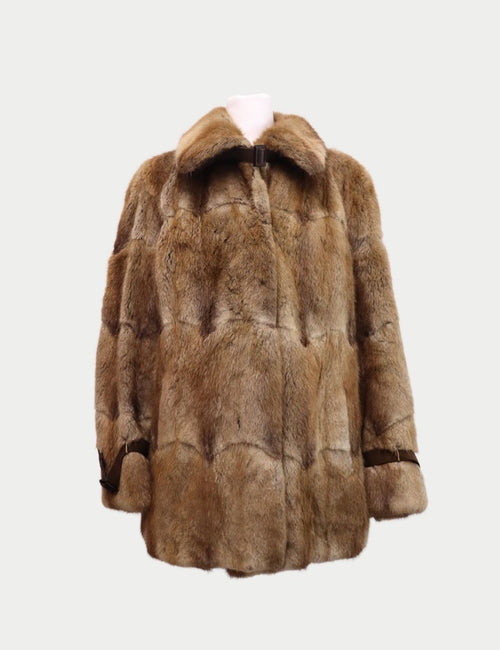 Vintage light brown faux fur jacket with long sleeves and classic collar