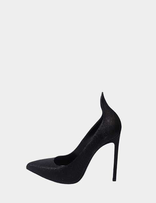 Saint Laurent black textured stiletto pumps with pointed toe and sculpted high heel