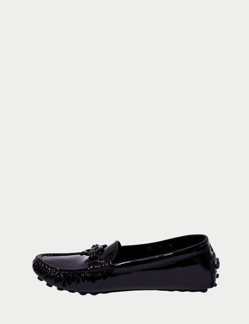 Salvatore Ferragamo black patent leather loafers with Gancini ornament