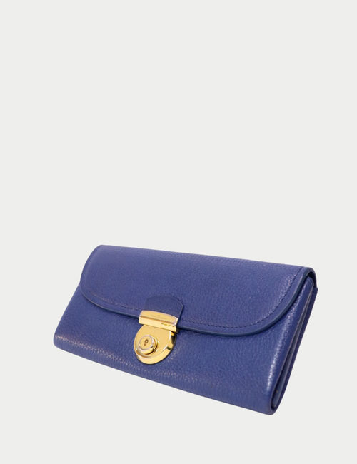 Salvatore Ferragamo blue leather wallet with gold Gancini twist-lock closure