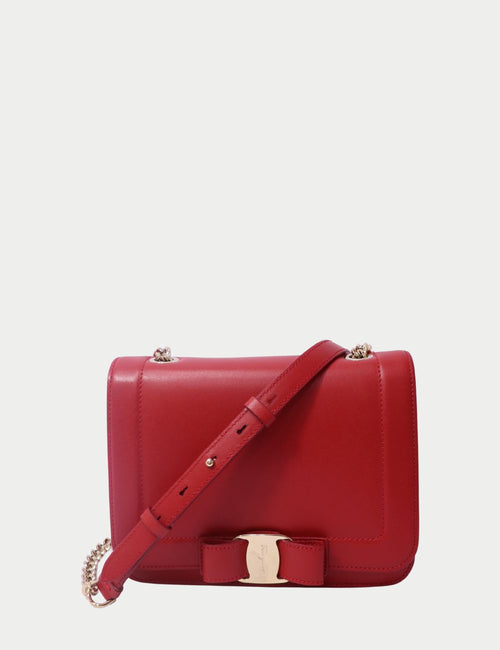Salvatore Ferragamo red leather shoulder bag with signature Vara bow and gold hardware