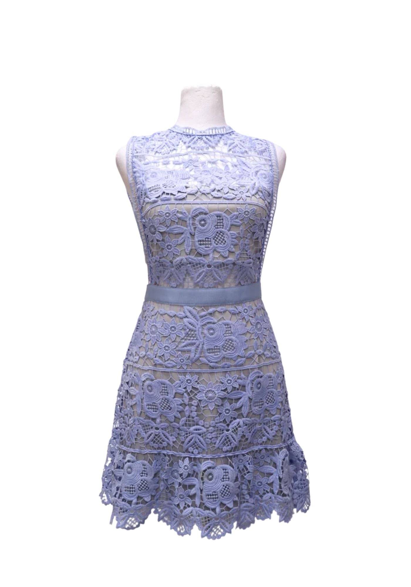 Self-Portrait Powder Blue Floral Guipure Lace Mini Dress