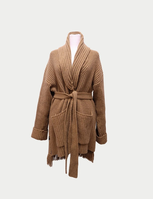 Simona Corsellini Camel Knit Coat with Belt and Pockets