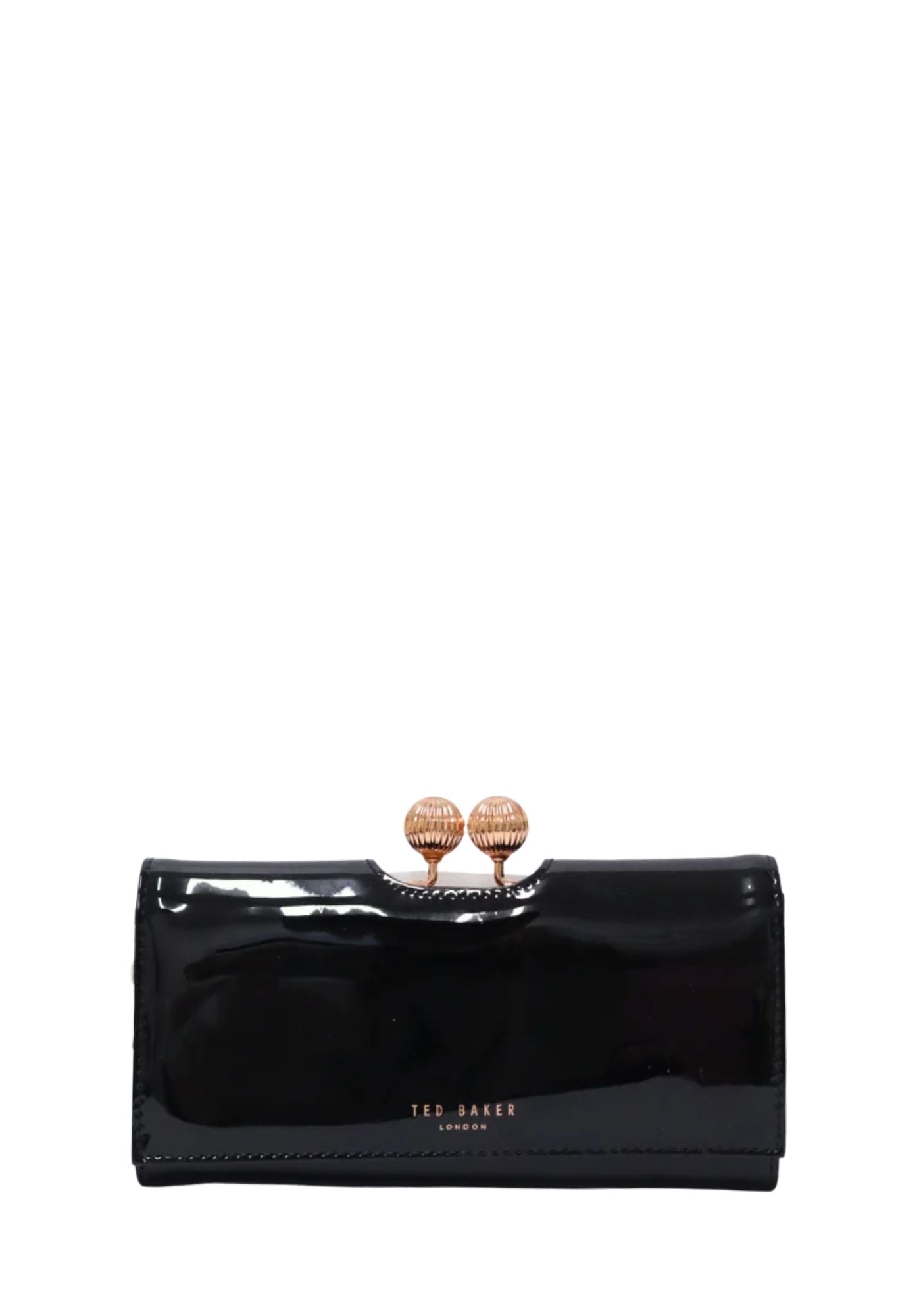 Ted Baker Black Patent Leather-Look Bobble Clasp Wallet