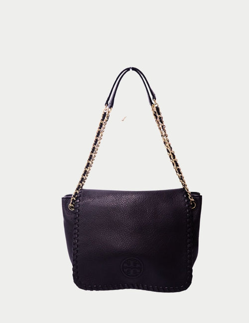 Tory Burch black leather shoulder bag with gold chain straps
