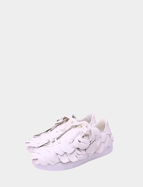 Valentino Garavani white sneakers with 3D floral leather appliqué and lace-up design