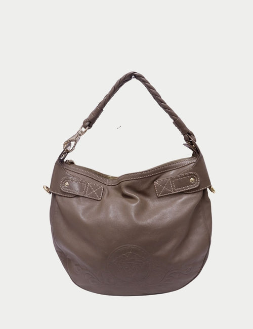 Versace taupe leather shoulder bag with braided handle and Medusa embossing