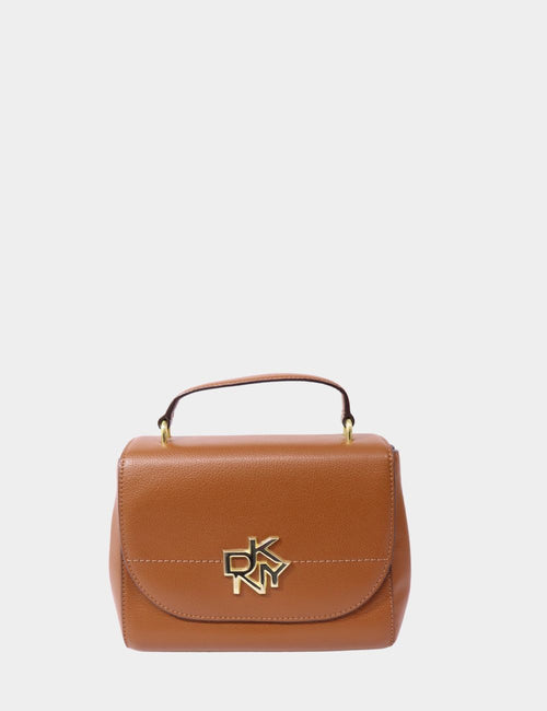 Pre-owned DKNY brown leather top handle crossbody bag with gold logo hardware