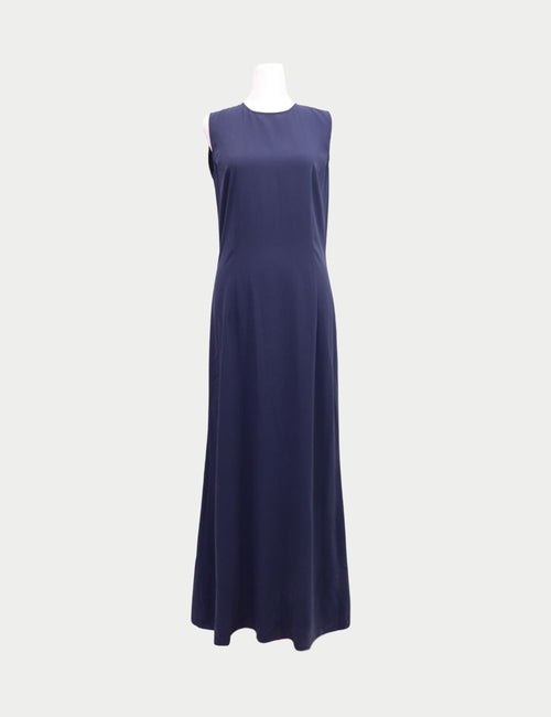 Maison Margiela navy blue satin slip dress with sleeveless minimalist silhouette