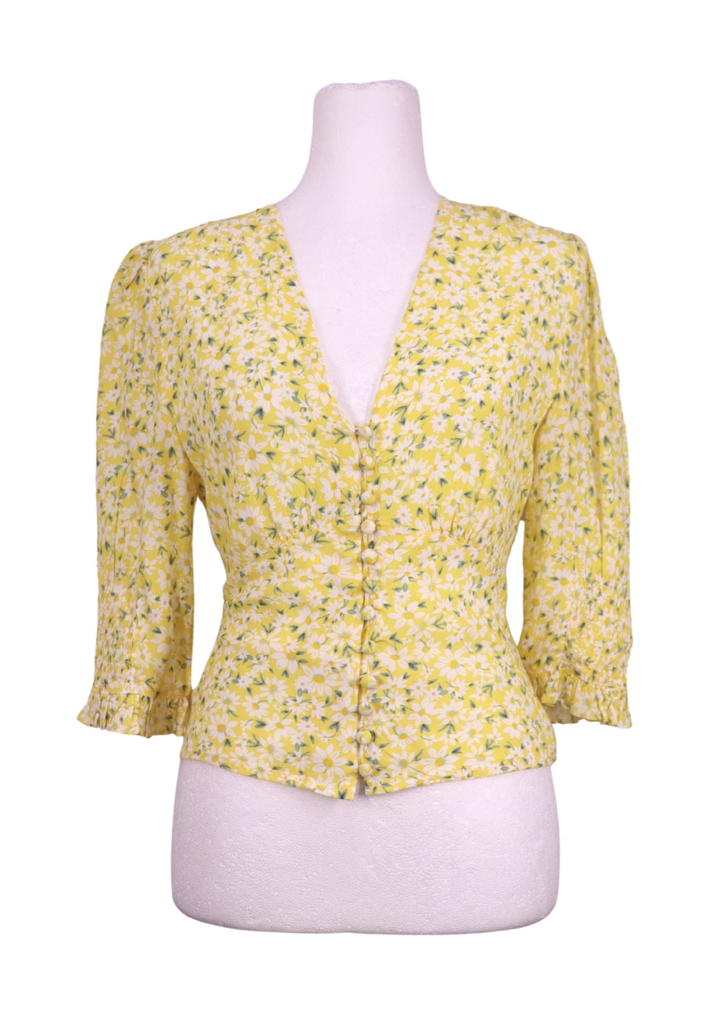 Rixo Yellow Floral Button Front Blouse