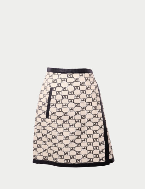 Alberta Ferretti vintage monogram skirt with leather trim and pockets