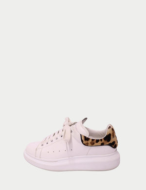 Alexander McQueen women’s luxury sneaker white leather with animal print detail