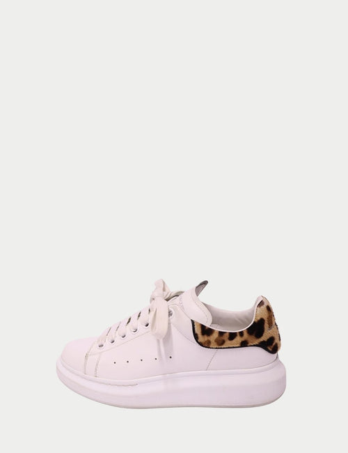 Alexander McQueen women’s luxury sneaker white leather with animal print detail