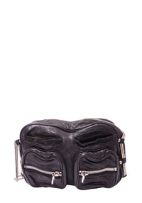 Alexander Wang black leather multi-pocket crossbody bag with silver-tone zipper hardware